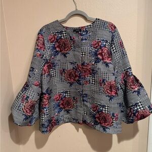 Alfani Glamorous Pink Floral Plaid Bell-Sleeve Jacket/Top with Shimmer